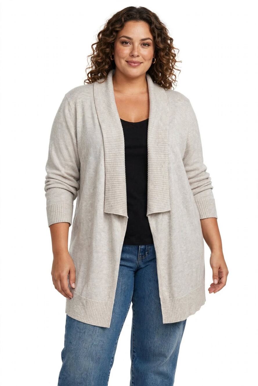 Eileen Fisher Ribbed Trim Grey Cardigan Organic Cotton Sweater Open Front XL